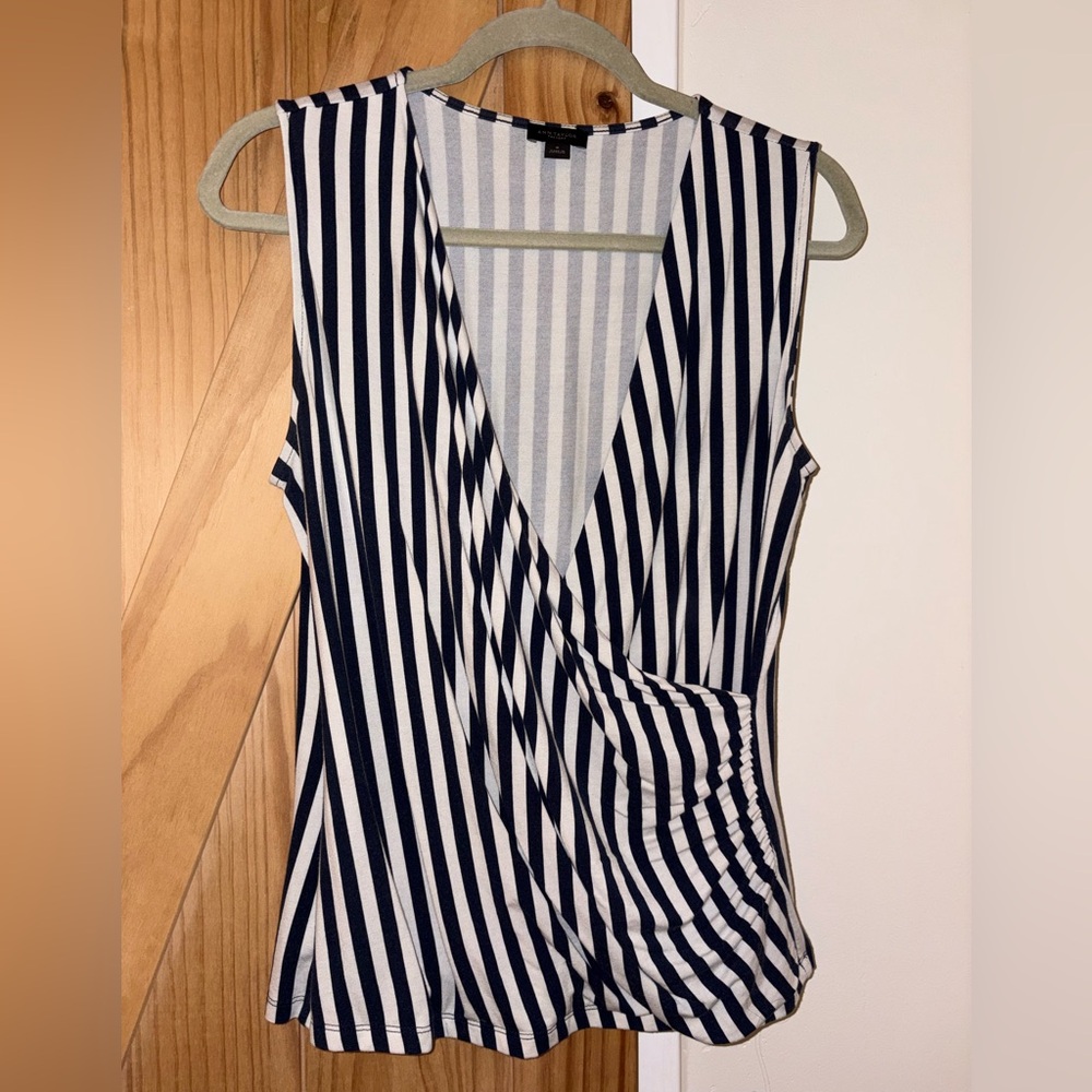 Ann Taylor Black and White Striped Sleeveless Top
